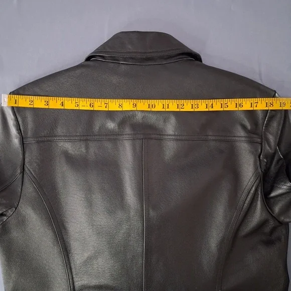 East 5th Womens Sz Large Black Genuine Leather Jacket 90s Classic Button Front - Picture 6 of 12